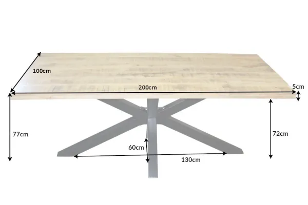 Masívny priemyselný jedálenský stôl GALAXIE 200 cm mango, prírodný