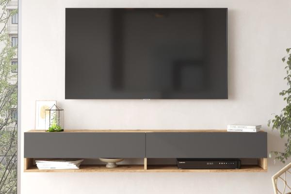 Moderný TV stolík FRAR 180 cm, MDF, prírodný, šedý