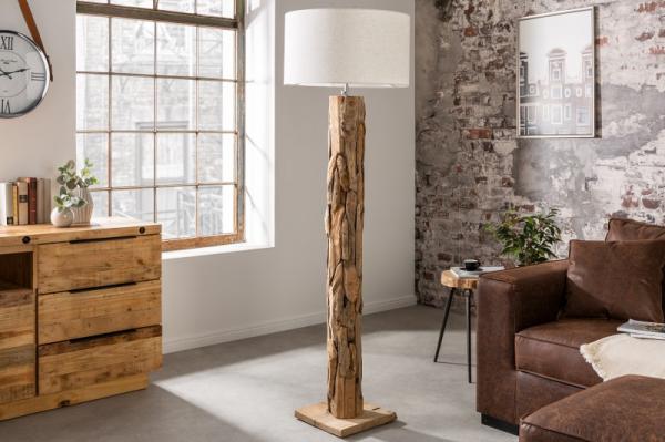 Dizajnová stojanová lampa ROOTS biela 170 cm, teak, prírodný