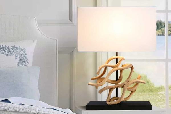 Dizajnová masívna stolná lampa WAVE 60 cm, prírodná, biela