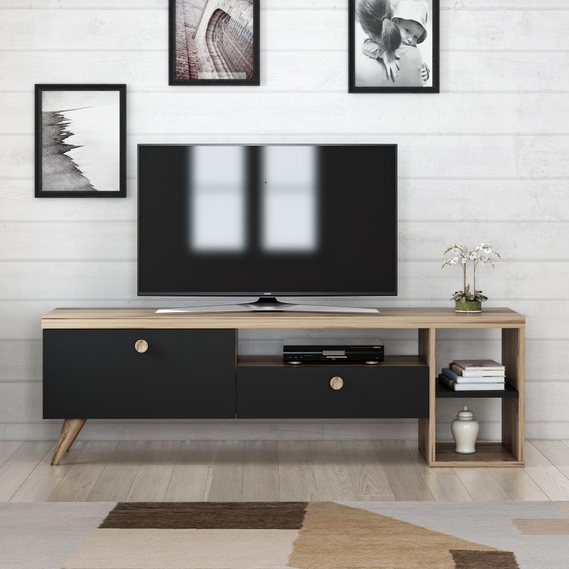 Dizajnový TV stolík PARION 150 cm, MDF, čierny, dubová dýha
