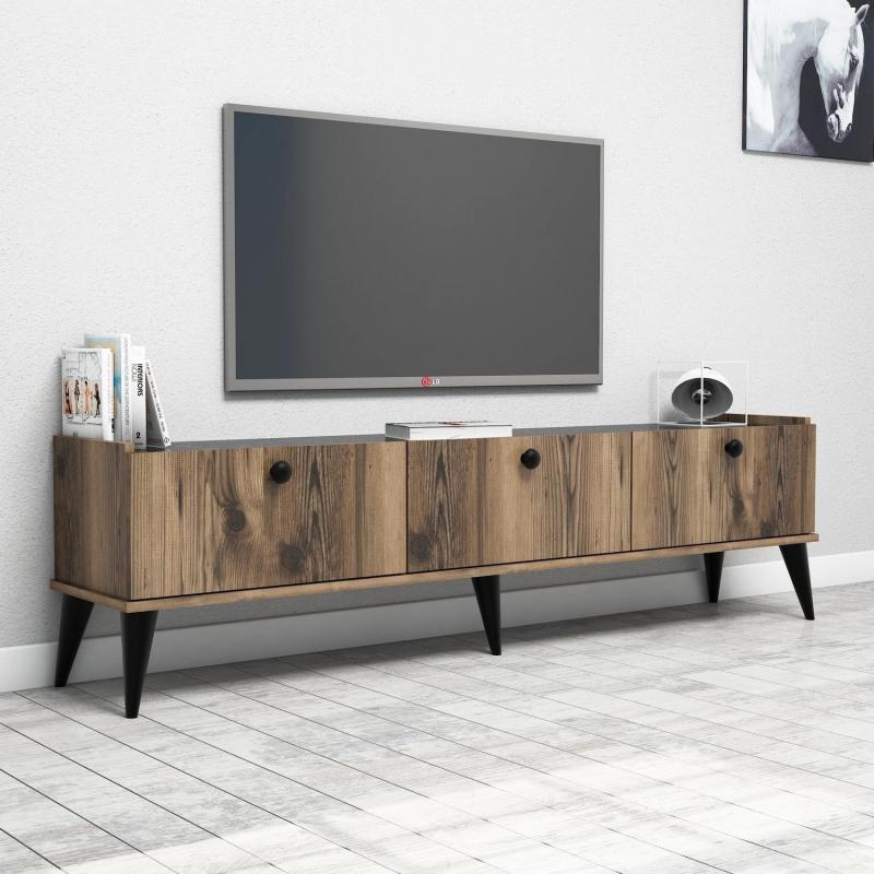 Dizajnový TV stolík LIDYA 180 cm, MDF, orechová dýha, mramor