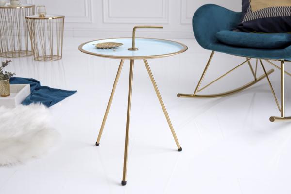 Ručne vyrobený príručný stolík SIMPLY CLEVER 42 cm, tyrkysová, zlatá