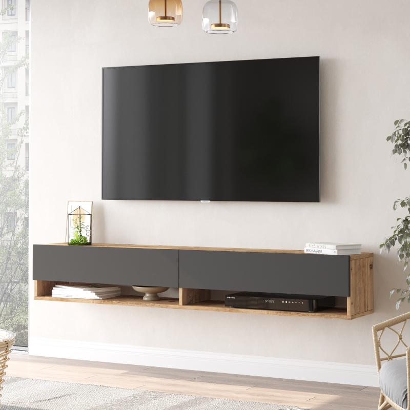 Moderný TV stolík FRAR 180 cm, MDF, prírodný, šedý