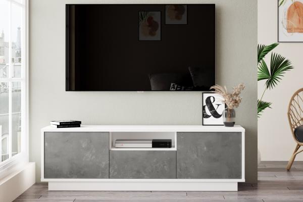Elegantný TV stolík LUVIO III 140 cm, MDF, šedý, biely