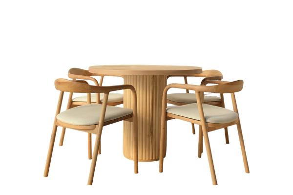 Exkluzívna sada jedálenského stola ALBERO 80 cm plus 4 stoličky, prírodná, masívne drevo