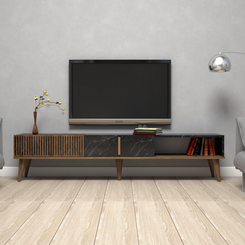 Dizajnový TV stolík MILAN 180 cm, MDF, orechová dýha, antracit