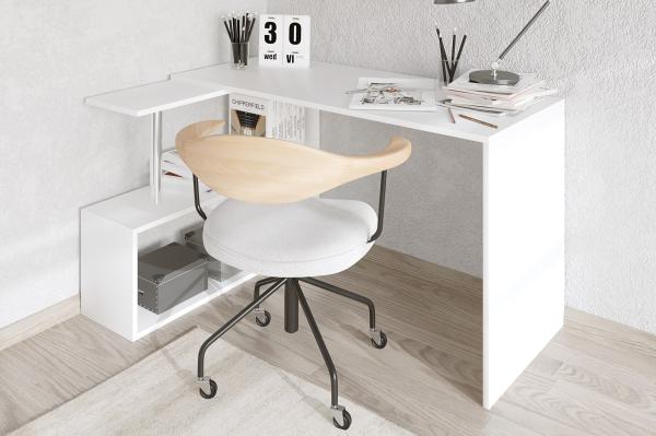 Elegantný rohový pracovný stôl GELINCIK 130 cm, MDF, biely