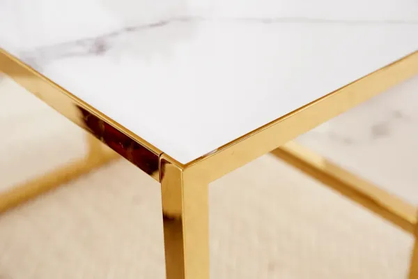 Elegantný konferenčný stolík ELEGANCE 90 cm, mramorový dekor, zlatý