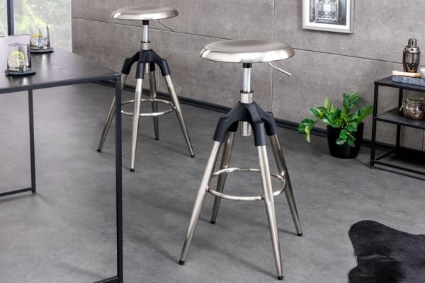 Dizajnová výškovo nastaviteľná otočná barová stolička INDUSTRIAL, strieborná, čierna, kov