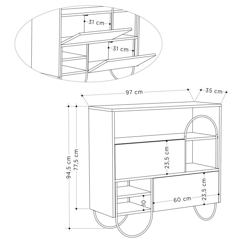 Dizajnová skrinka na topánky NORFOLK 97 cm, MDF, šedá