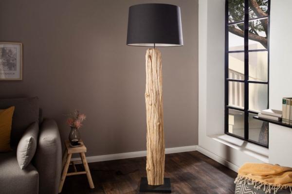 Ručne vyrábaná stojanová lampa ROUSILIQUE 175 cm čierna, z naplaveného dreva