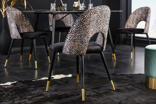Dizajnová stolička PRÊT-À-PORTER čierna leopardí vzor, zamat