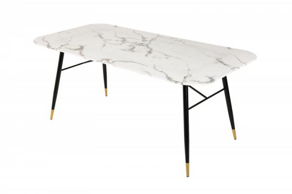 Dizajnový jedálenský stôl PARIS 180 cm sklo, mramorový vzhľad, biely