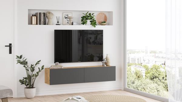 Elegantný TV stolík FRA II 140 cm, MDF, prírodný, šedý