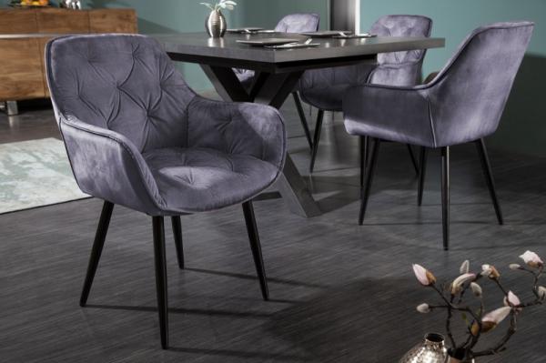 Dizajnová stolička MILANO šedý zamat s prešívaním Chesterfield