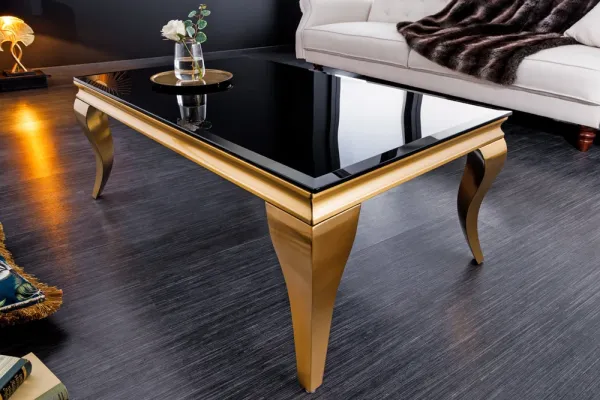 Elegantný konferenčný stolík MODERN BAROQUE 100 cm čierny, zlatý, opálové sklo