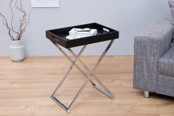Elegantný odkladací stolík OAK 48 cm, čierny, strieborný