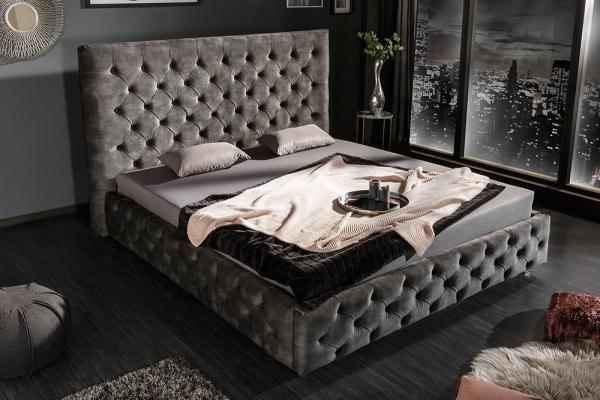 Elegantná manželská posteľ PARIS 180x200 cm šedá olivová zamat v prevedení Chesterfield