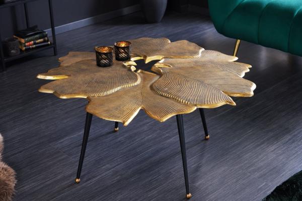 Ozdobný konferenčný stolík GINKGO LEAFS 95 cm, zlatý