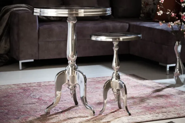 Elegantný príručný stolík SAVOY 55 cm, strieborný, sada dvoch kusov