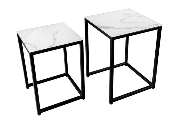 Dizajnová sada 2 príručných stolíkov ELEGANCE 40 cm, mramorový dekor