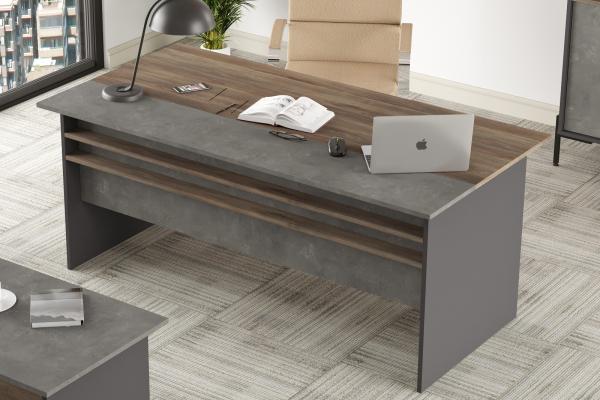 Dizajnový pracovný stôl VISTA 180 cm, MDF, tmavohnedý, šedý