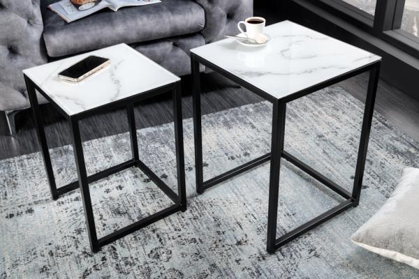 Dizajnová sada 2 príručných stolíkov ELEGANCE 40 cm, mramorový dekor