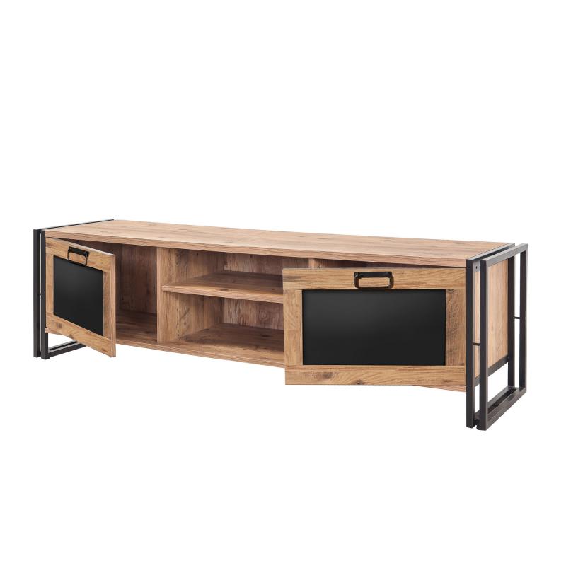 Priemyselný TV stolík ARCAS 180 cm, MDF, borovicová dýha, čierny