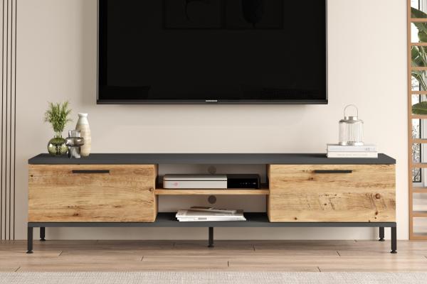 Elegantný TV stolík RIAA 160 cm, MDF, prírodný, šedý