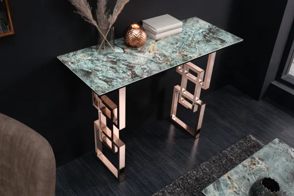 Dizajnový konzolový stolík ATLANTIS 100 cm, tyrkysová keramika v mramorovom vzhľade