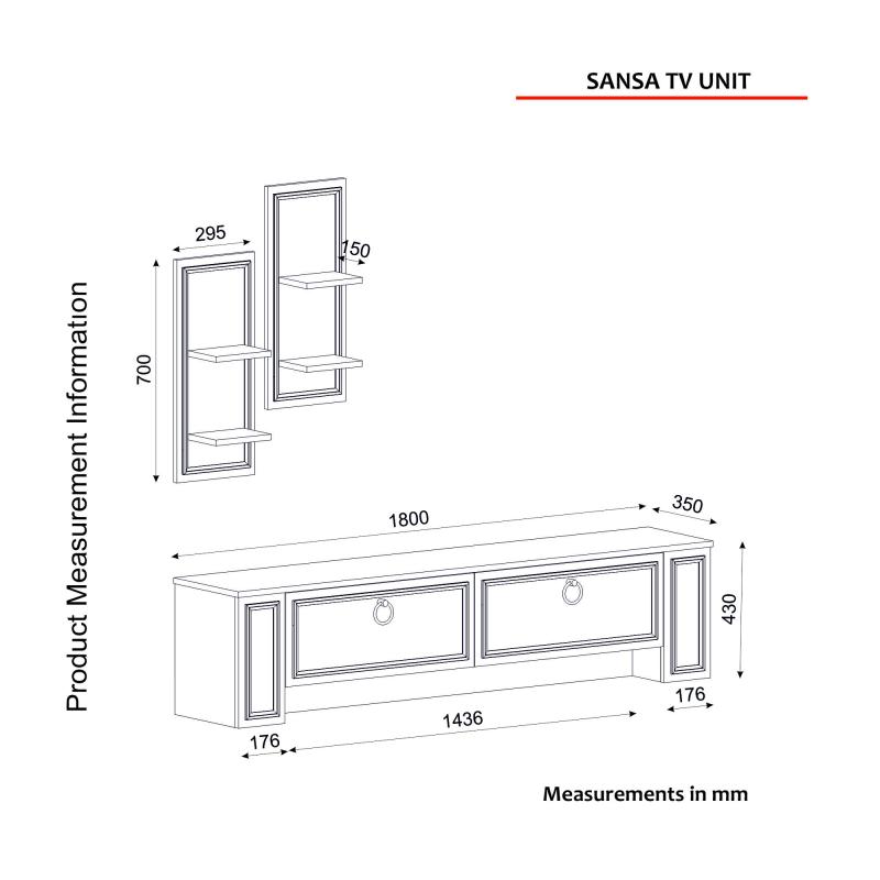 Dizajnový TV stolík SANSA 180 cm, MDF, biely