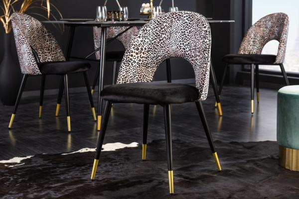 Dizajnová stolička PRÊT-À-PORTER čierna leopardí vzor, zamat