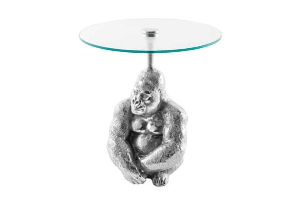 Okrúhly príručný stolík KONG 50 cm, strieborný, hliníková zliatina, sklo