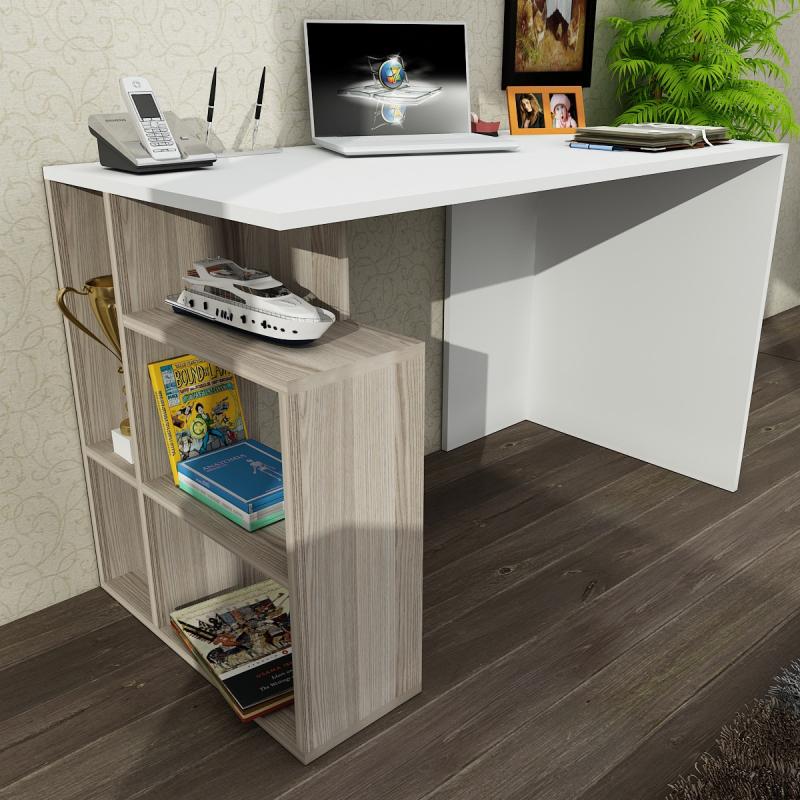 Dizajnový pracovný stôl LABRAN 120 cm, MDF, biely, svetlohnedý