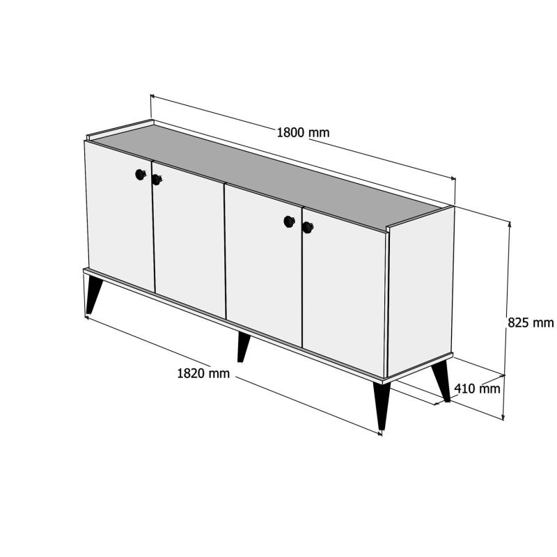 Dizajnový príborník LIDYA 180 cm, MDF, orechová dýha, mramor