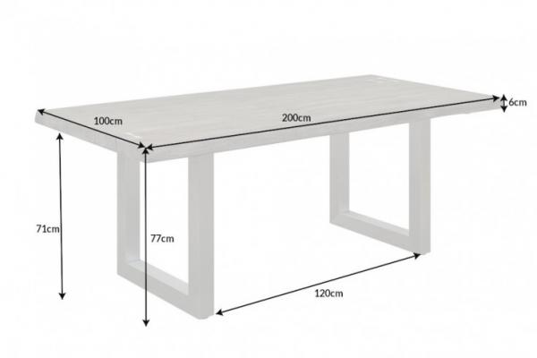Masívny jedálenský stôl MAMMUT ARTWORK 200 cm šedá akácia, nohy z nerezovej ocele