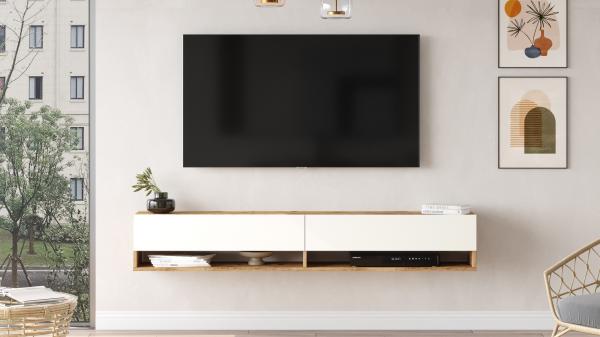 Moderný TV stolík FRAR 180 cm, MDF, prírodný, biely