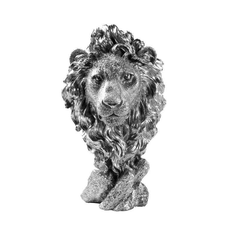 Dizajnová socha leva LION 34 cm, strieborná