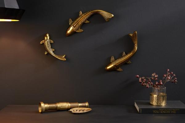 Ázijská súprava nástenných dekorácií s 3 rybami KOI 25 cm, zlatá