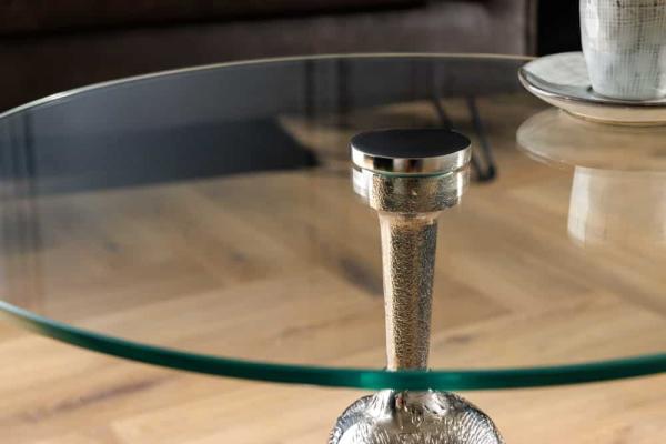 Okrúhly príručný stolík KONG 50 cm, strieborný, hliníková zliatina, sklo