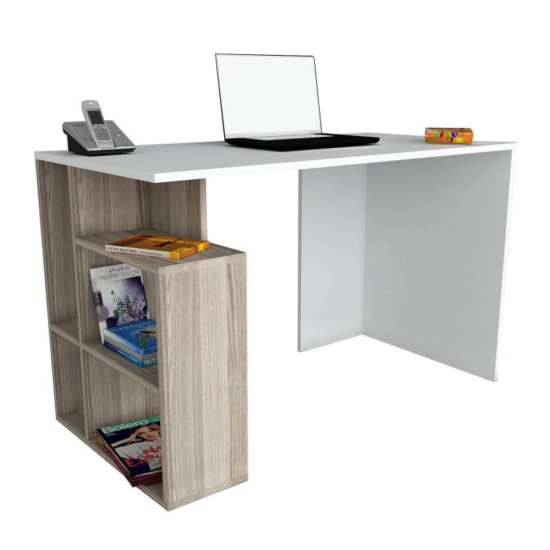Dizajnový pracovný stôl LABRAN 120 cm, MDF, biely, svetlohnedý