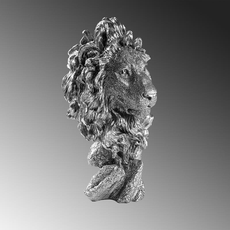 Dizajnová socha leva LION 34 cm, strieborná