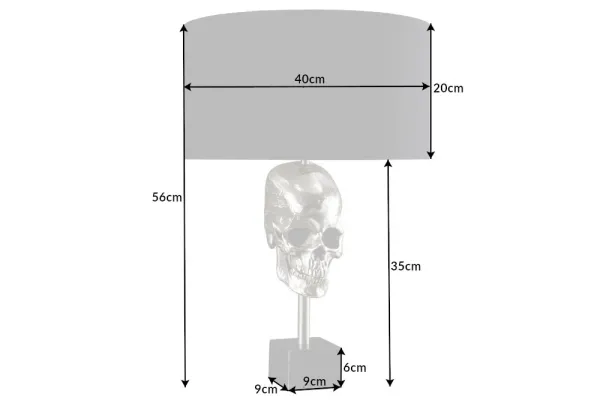 Extravagantná stolová lampa SKULL 56 cm, strieborná, čierna