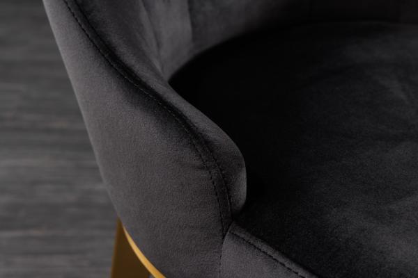 Elegantná stolička MODERN BAROQUE II, čierno zlatá zamat, nerezová oceľ
