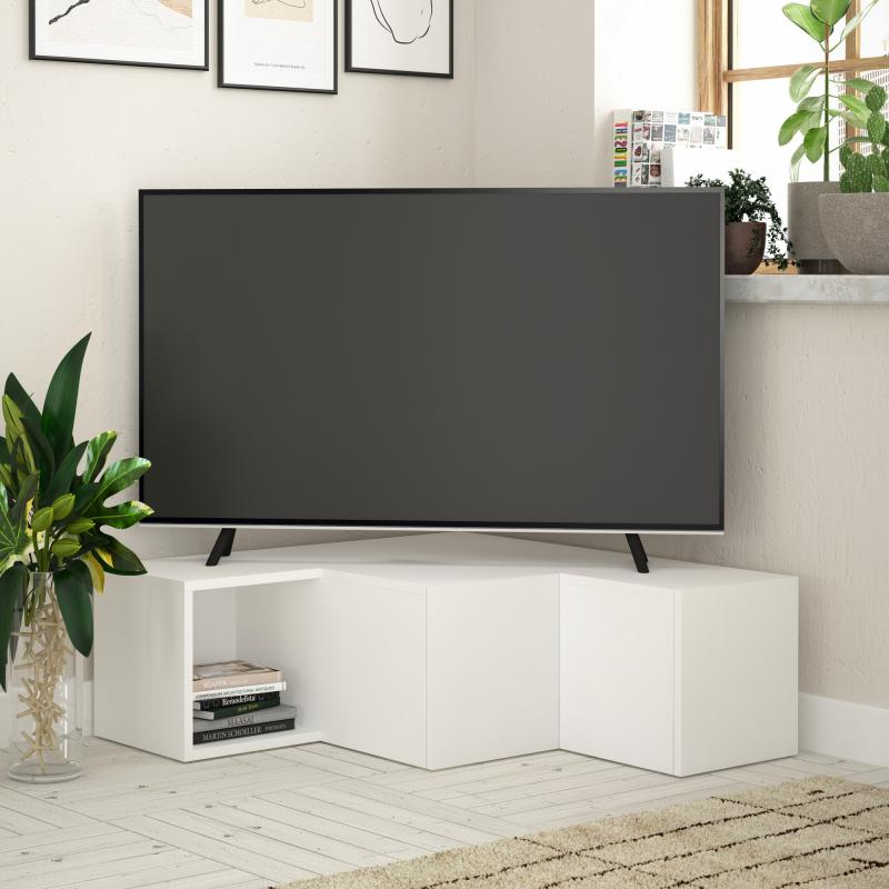 Rohový TV stolík COMPACT 90 cm, MDF, biely