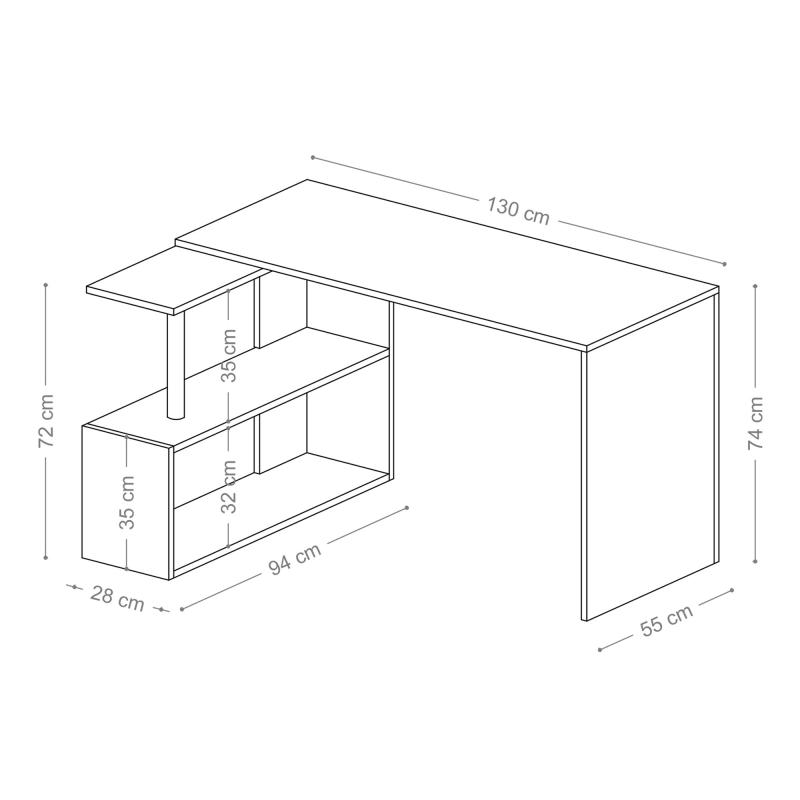 Elegantný rohový pracovný stôl GELINCIK 130 cm, MDF, biely