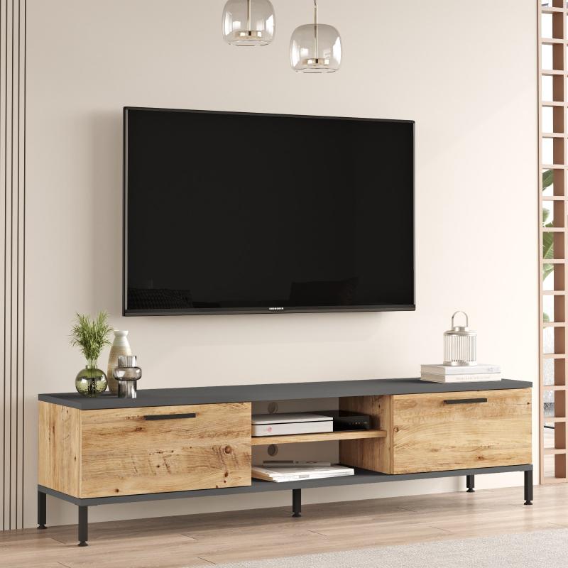 Elegantný TV stolík RIAA 160 cm, MDF, prírodný, šedý