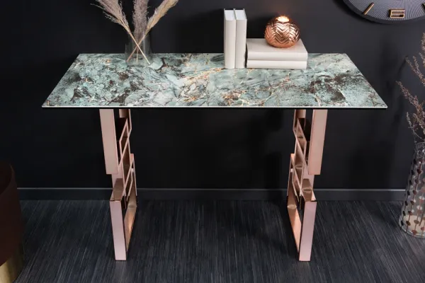 Dizajnový konzolový stolík ATLANTIS 100 cm, tyrkysová keramika v mramorovom vzhľade