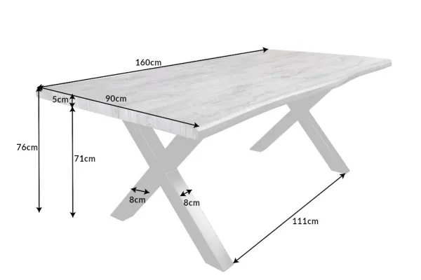 Industriálny jedálenský stôl s okrajom stromu WILD 160 cm, vzhľadom šedý divoký dub